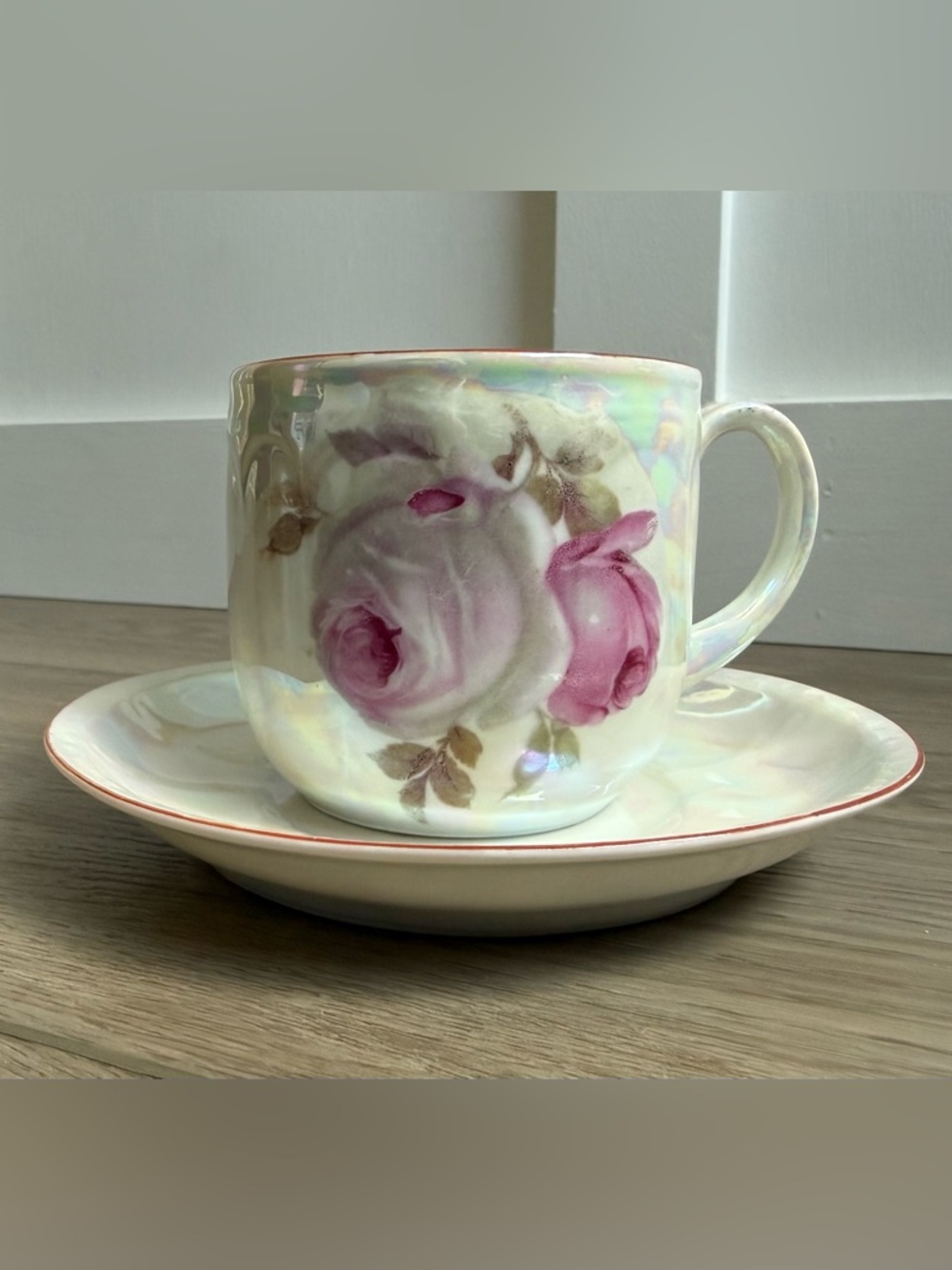 Vintage Pink Rose Teacup and Saucer - Made in Germany